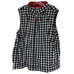 Kim Rogers Curvy Womens 3X White Black Red Houndstooth Fleece Vest Full Zip